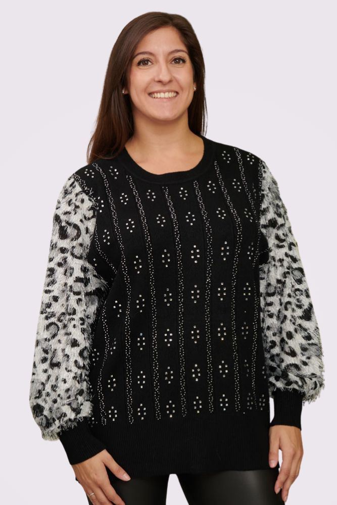 Leopard Print Fur Diamante Jumper