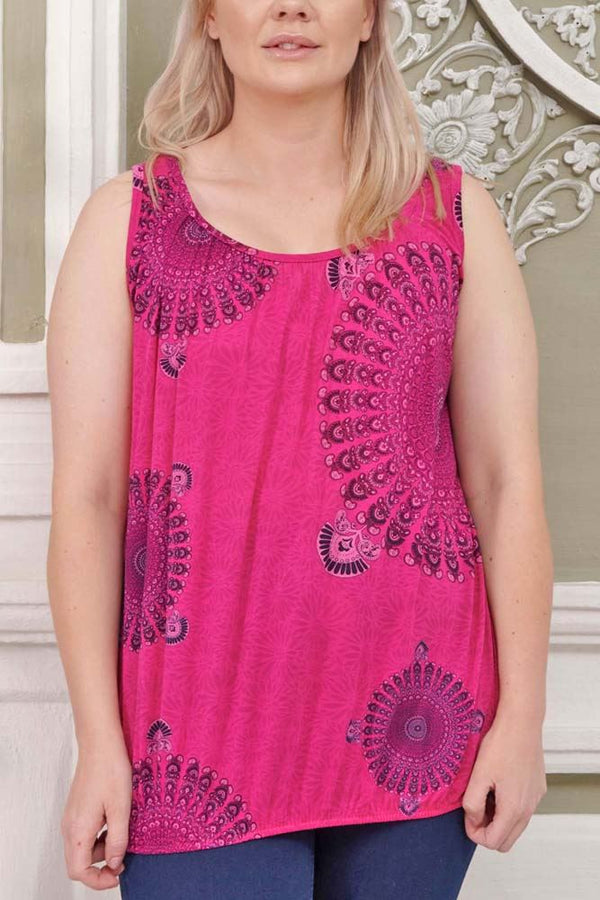 Mandala Print Elasticated Hem Viscose Top