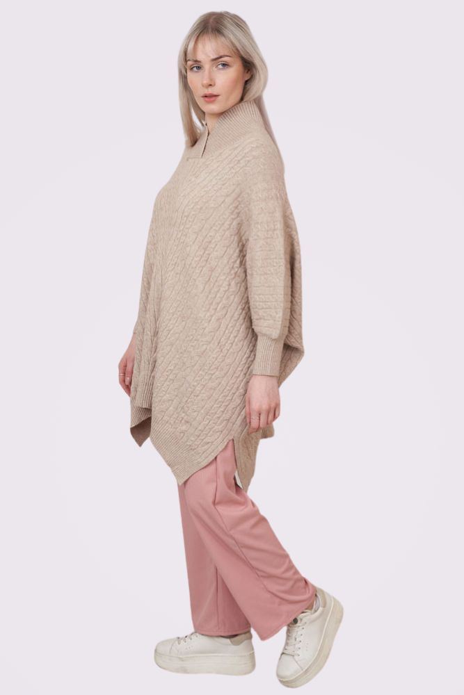 Cable Knit Pattern Side Slit Jumper