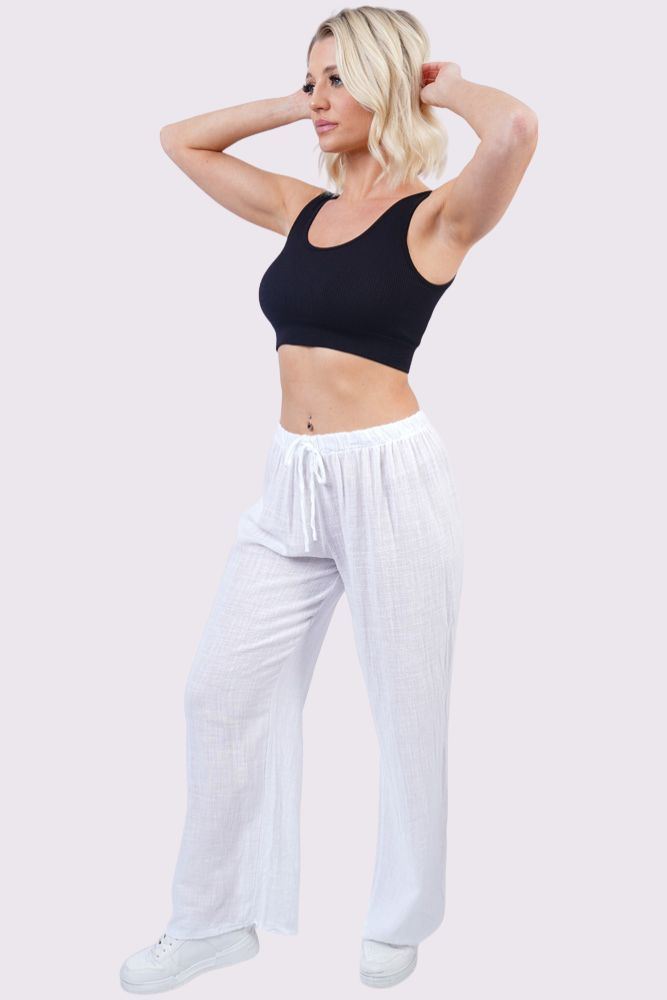 Plain Drawstring Cotton Trousers