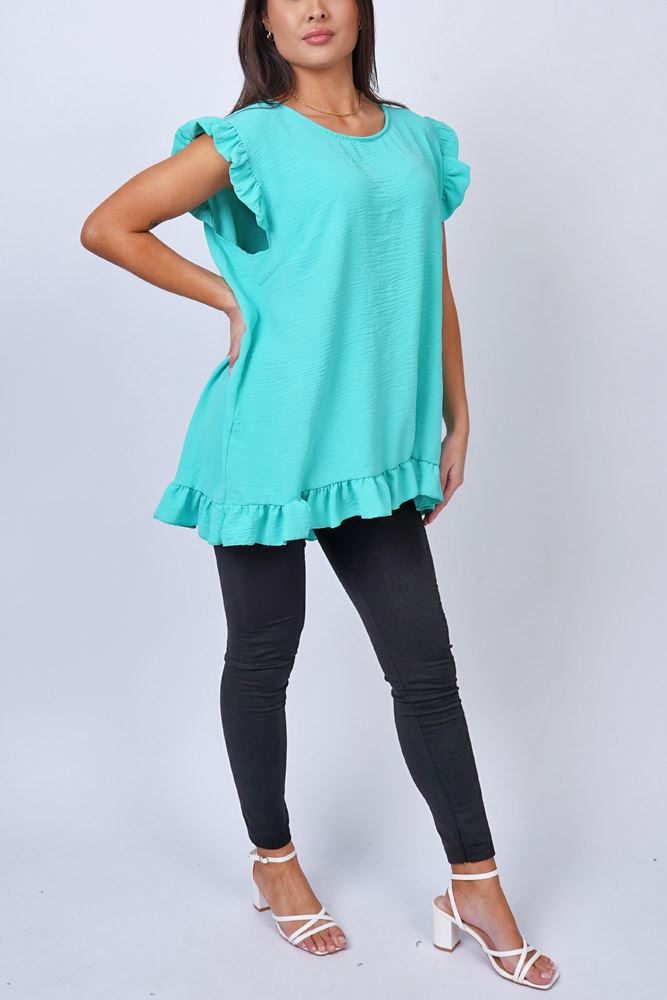 Plain Frill Back Button Top