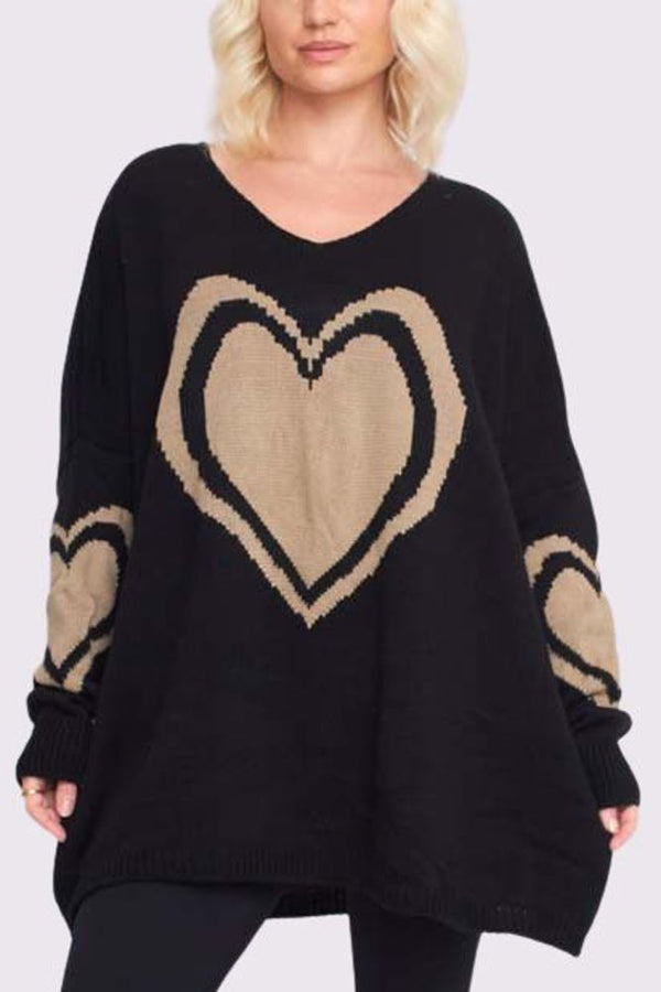 Trio Heart Pattern Oversized Jumper