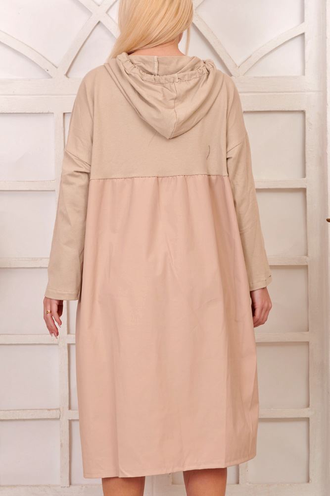 Brush Stroke Layered Hooded Cotton Dress