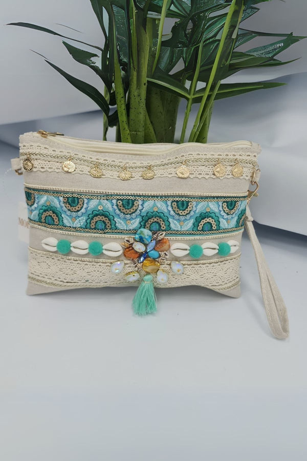 Shell Beaded Tassel Clutch Bag