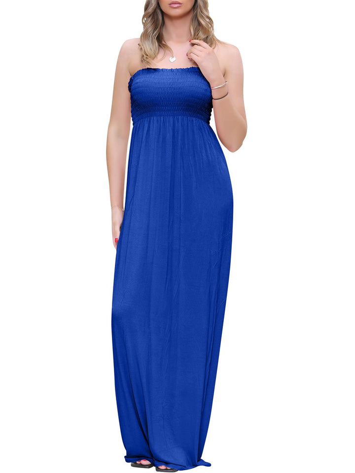 Plain Strapless Sheering Maxi Dress