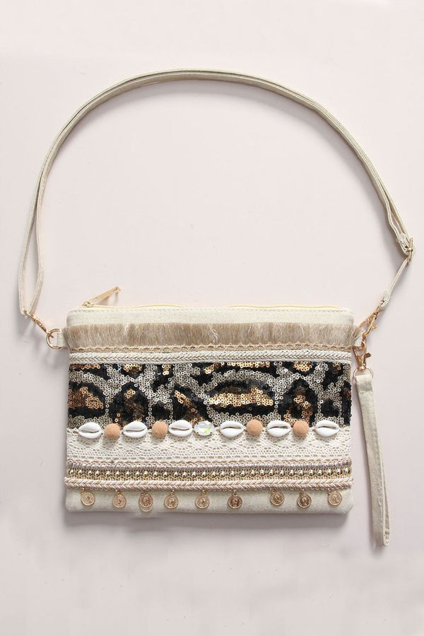 Embellished sequins shells clutch crossbody Bag