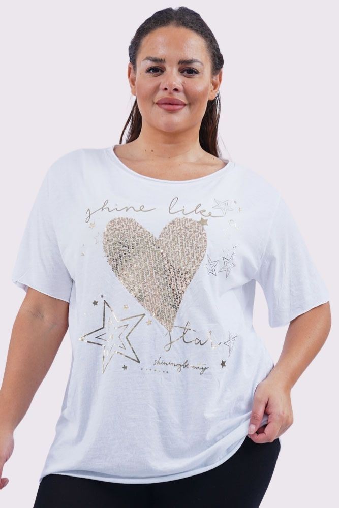 Tie Dye Sequin Heart Pattern Cotton Top