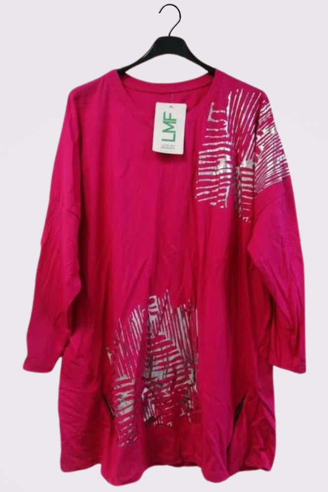 Foil Brush Stroke Pattern Side Zip Detail Cotton Top