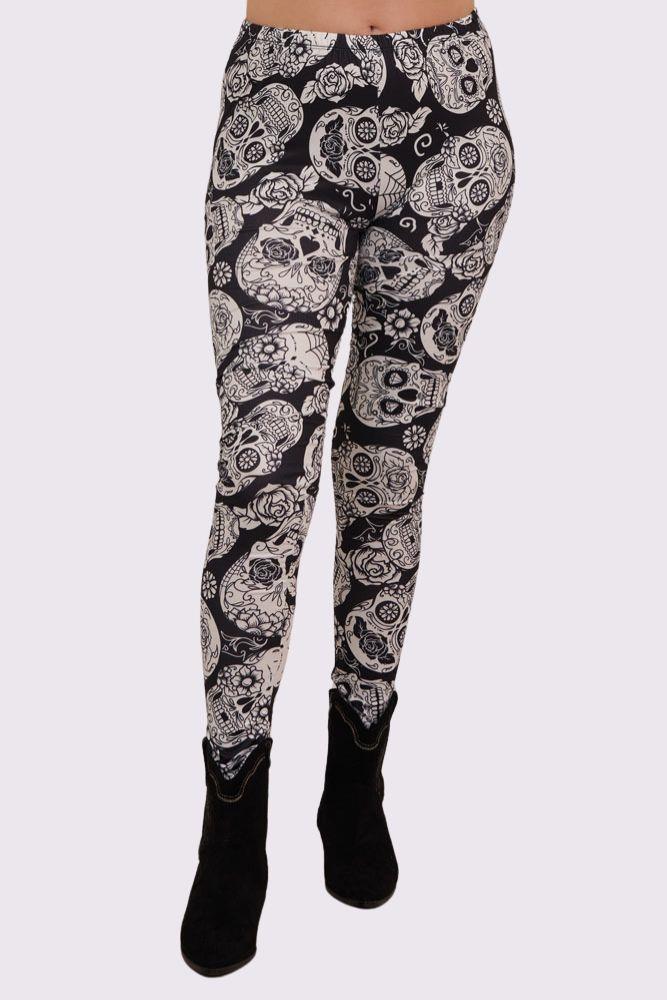 Skull Mono Print Halloween Leggings