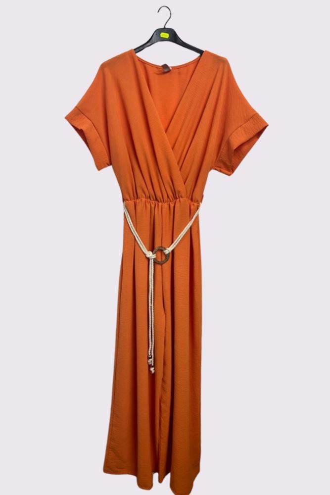 Plain Wrapover Belted Jumpsuit