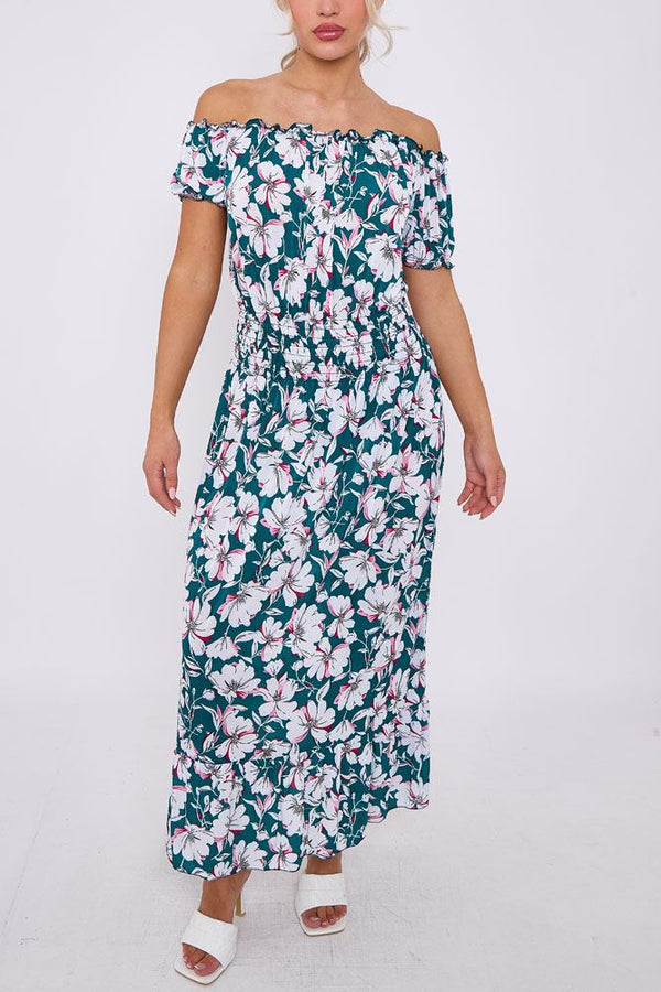 Floral Print Shirred Waist Dress