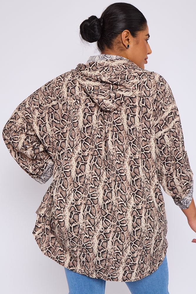 Leopard Print Drawstring Hooded Shirt