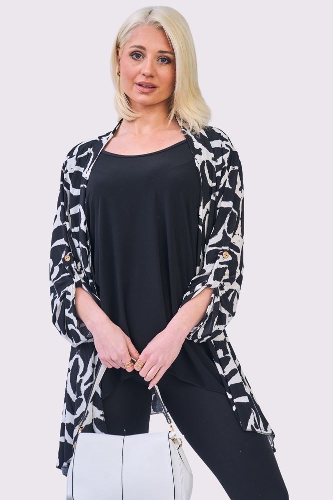 Abstract Multi Print Open Front Cardigan