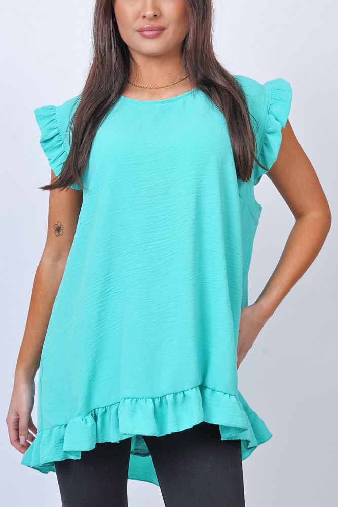 Plain Frill Back Button Top