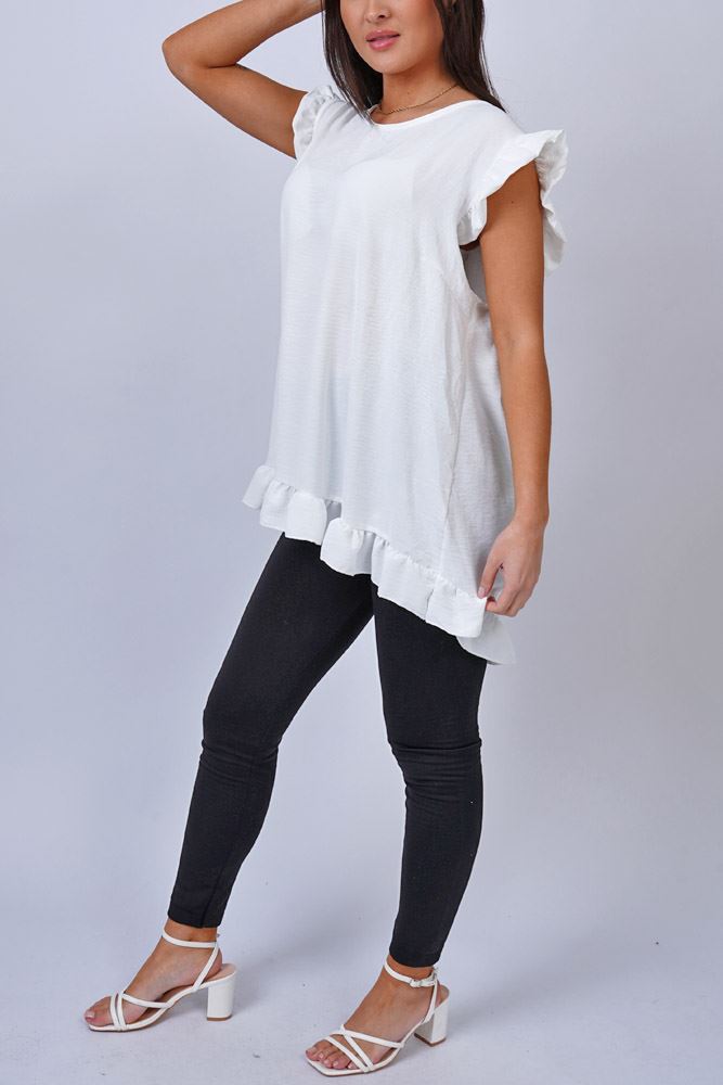 Plain Frill Back Button Top