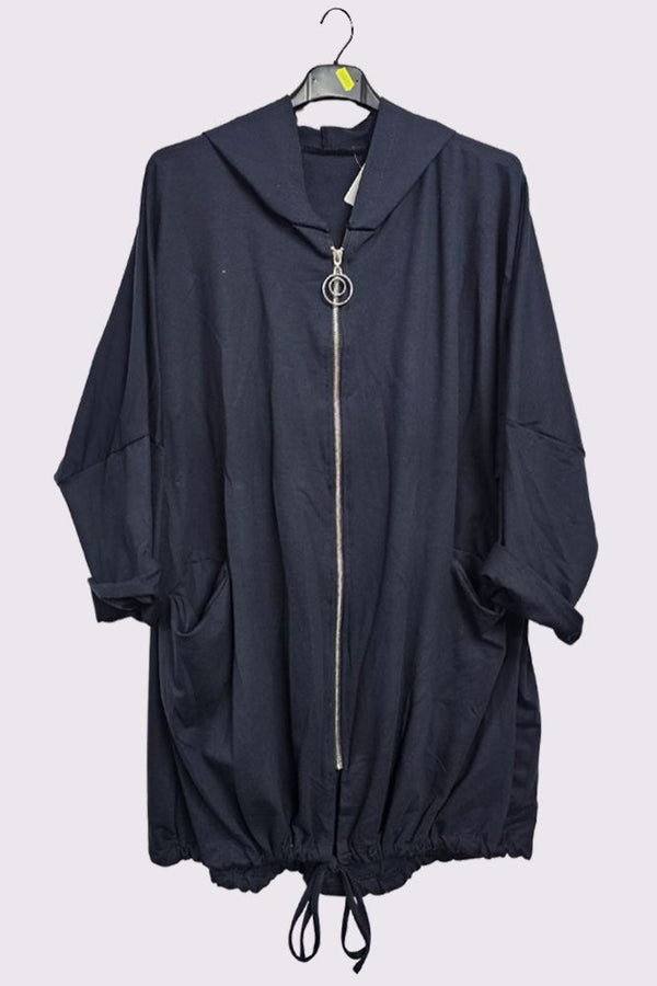 Drawstring Hem Zip-up Hooded Jacket