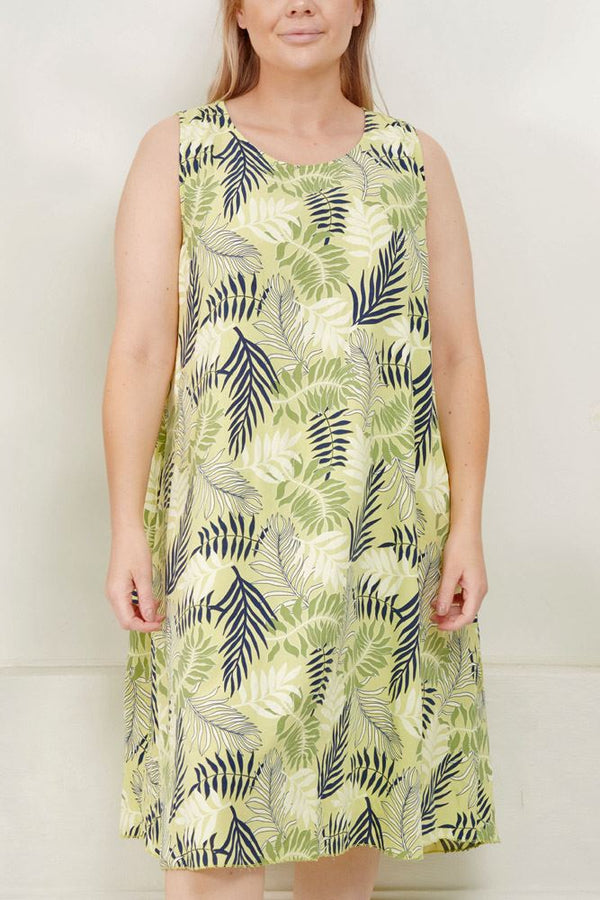 Tropical Leaves Print Viscose Dress