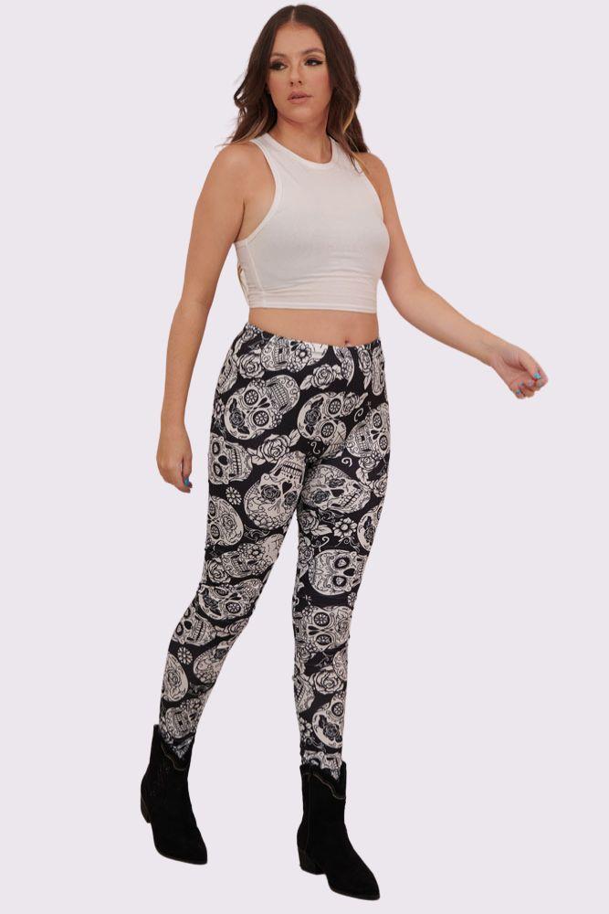 Skull Mono Print Halloween Leggings