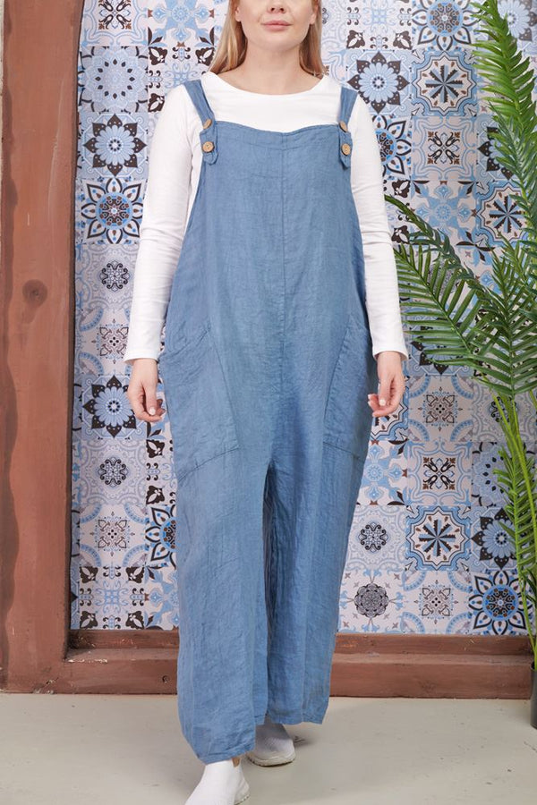 Plain Pockets Linen Dungaree