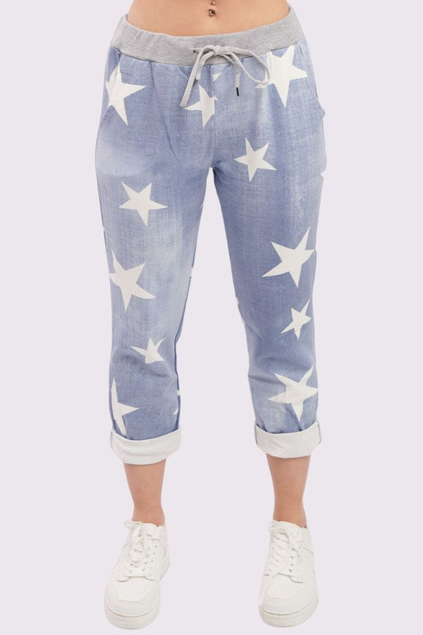 Star Print Foldover Hem Trouser