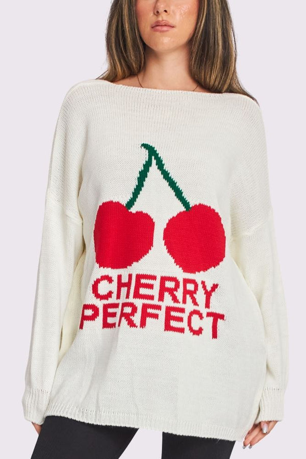 Cherry Perfect' Slogan Design Jumper