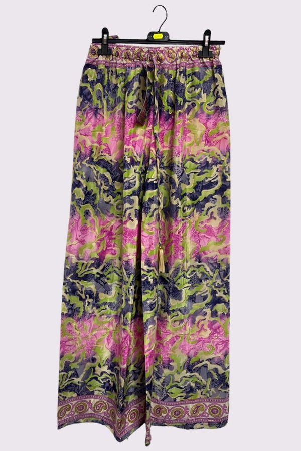 Tie Dye Tropical Leaf Print Wide Leg Trousers