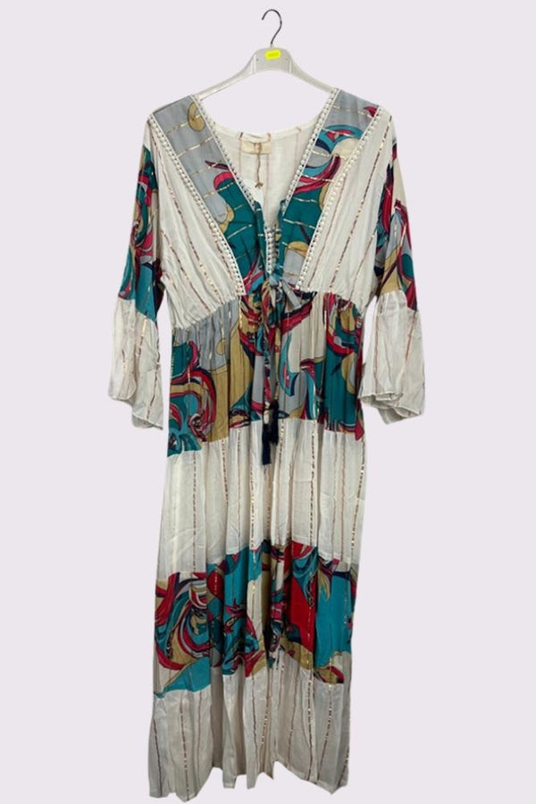 Vintage Coloured Patch Print Bohemian Maxi Style Dress