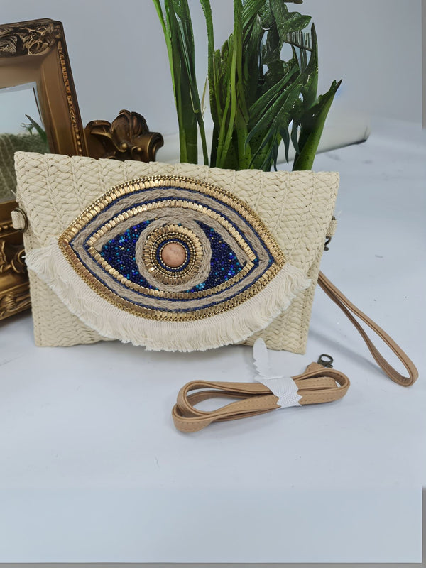 Eye Tassel Beaded Shoulder Bag