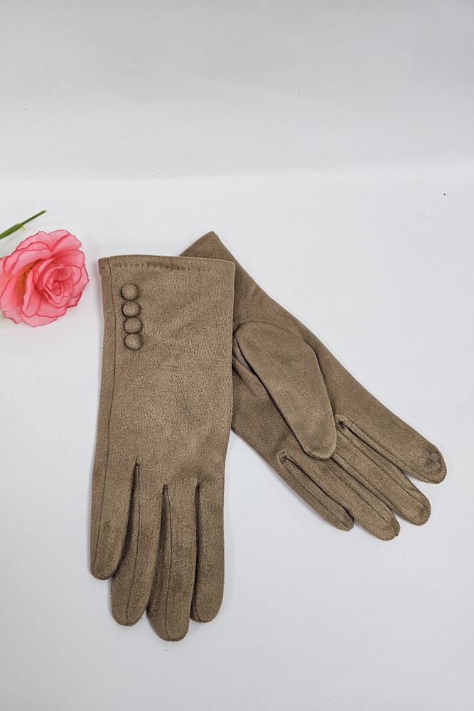 Soft Feel Button Detail Hem Gloves