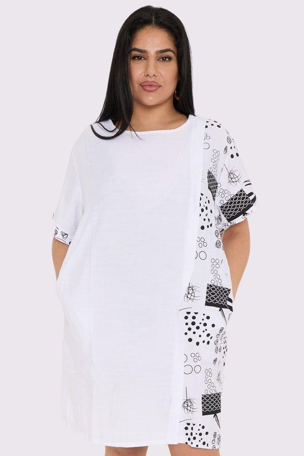 Abstract Circle Print Side Split Dress