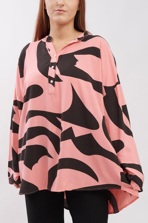 Swirl Print Dipped Hem Shirt