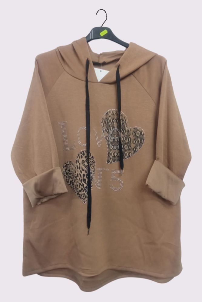 Leopard Snake Diamante Love N5 Pattern Hooded Top