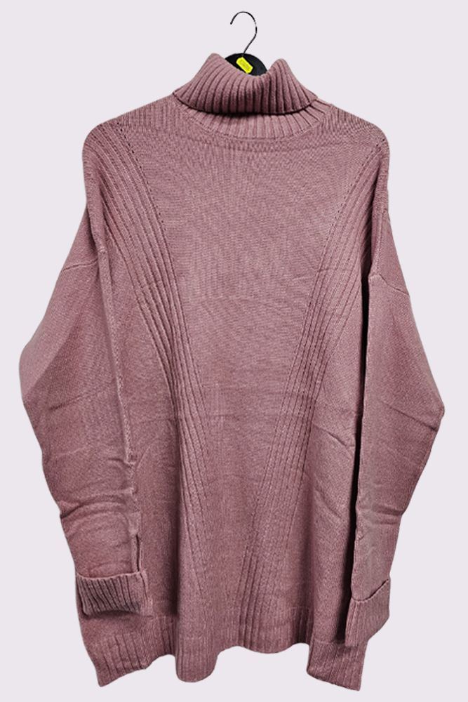 Ribbed Pattern Cowl Neck Tunic Jumper