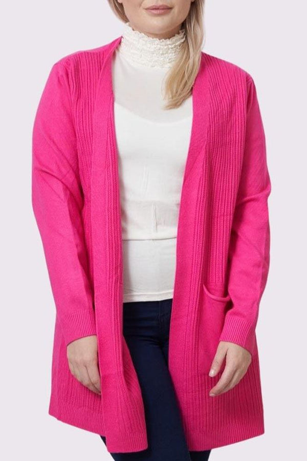 Plain Pocket Ribbed Open Front Soft Feel Cardigan