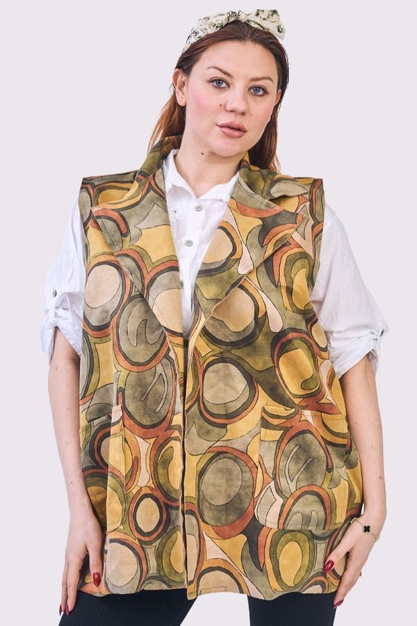 Abstract Geometric Print Retro Sleeveless Waistcoat