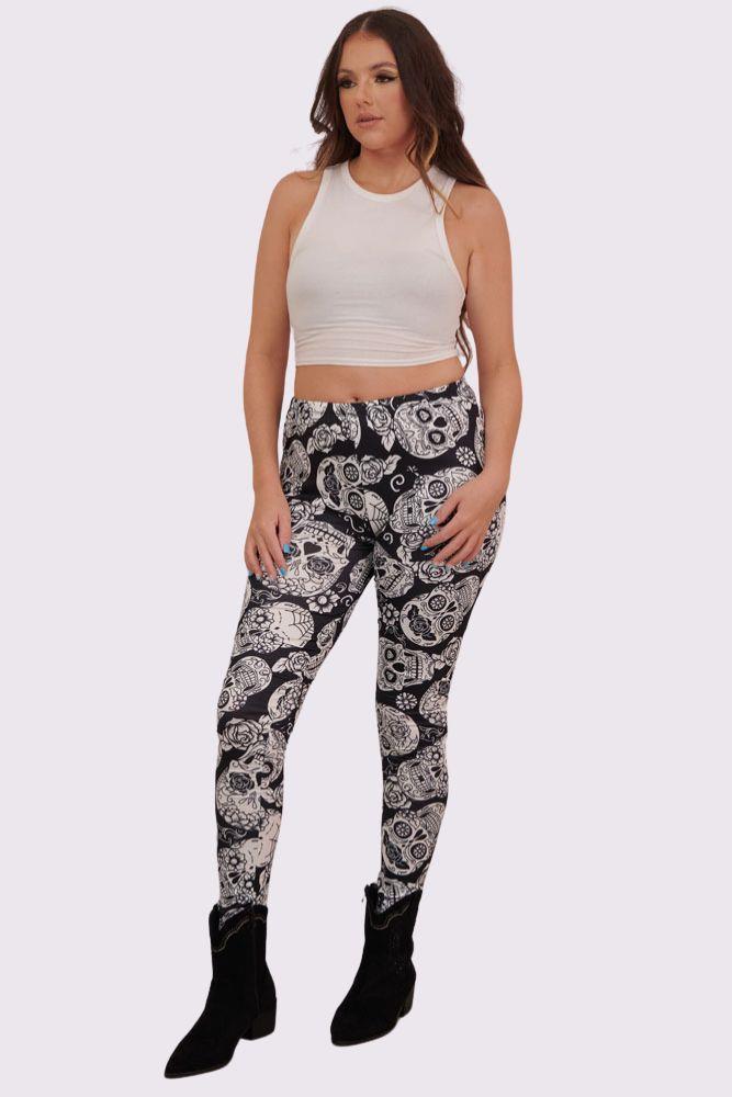 Skull Mono Print Halloween Leggings