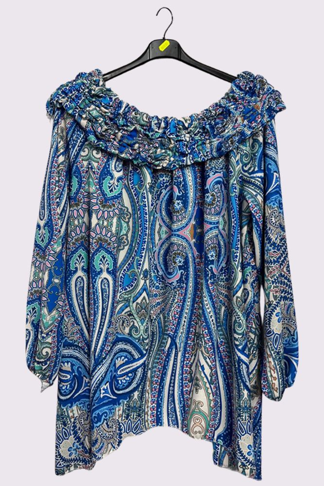 Paisley Print Ruffle Neck Top