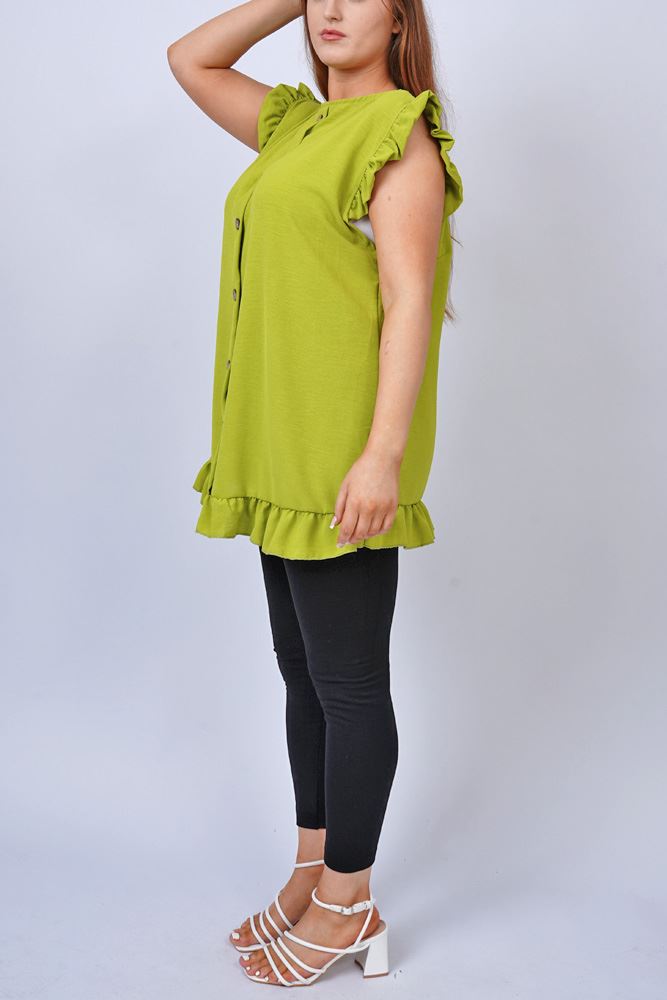 Plain Frill Back Button Top