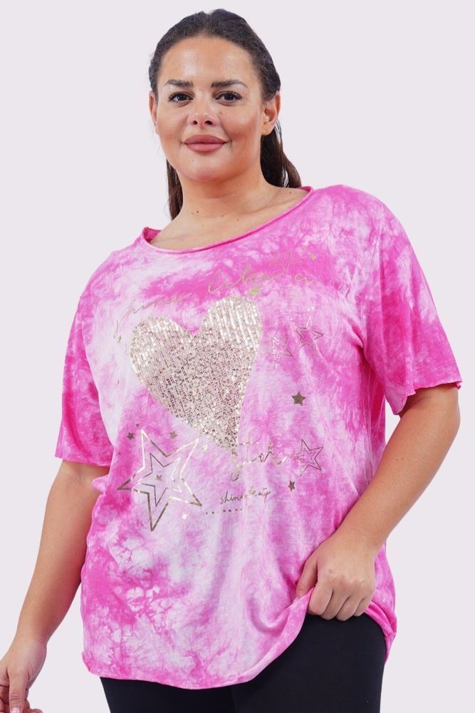 Tie Dye Sequin Heart Pattern Cotton Top