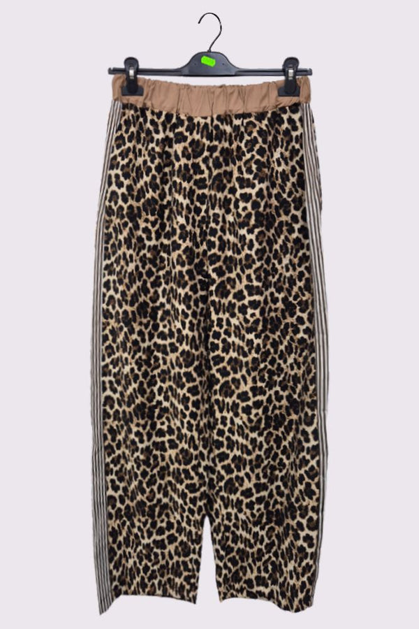 Leopard Print Side Stripe Panel Cotton Trousers