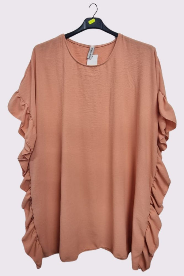 Plain Side Ruffle Detail Oversized Top