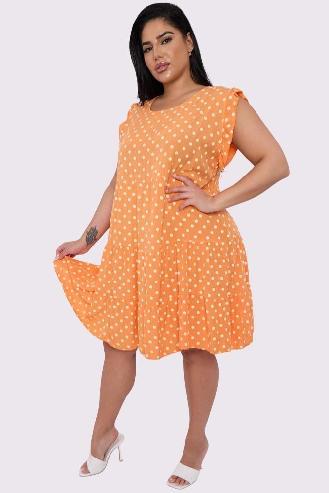 Polka Dot Print Tiered Flared Dress