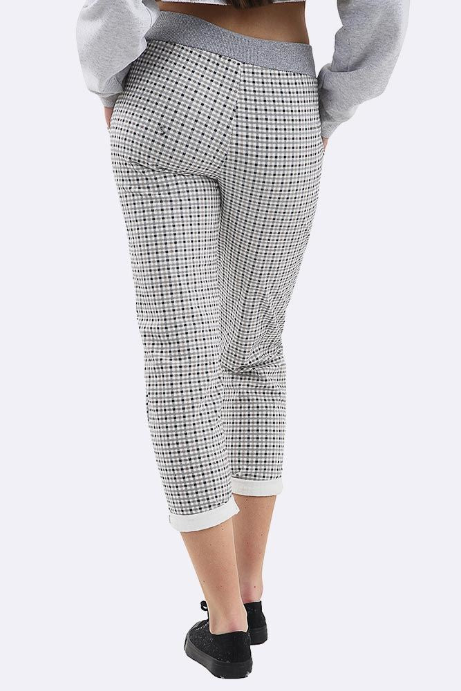 Cotton Check Print Drawstring Lined Trouser