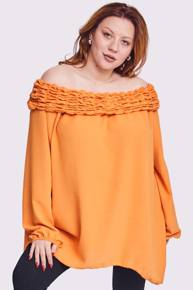 Plain Ruffle Neckline Oversized Top