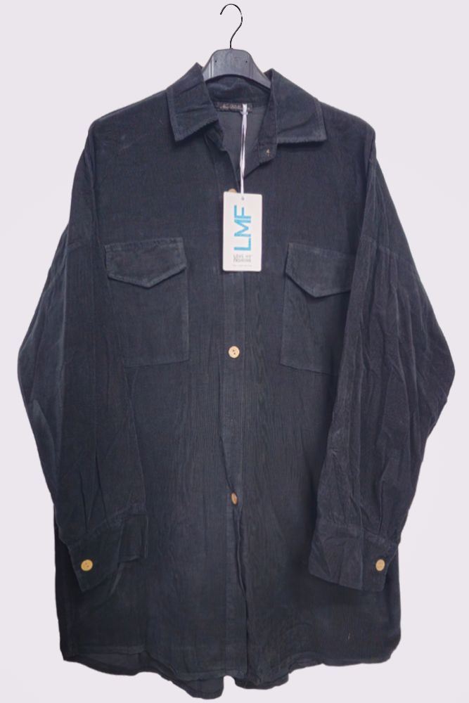 Corduroy High Low Hem Pockets Cotton Shirt