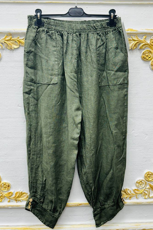 Plain Front Pockets Linen Trousers