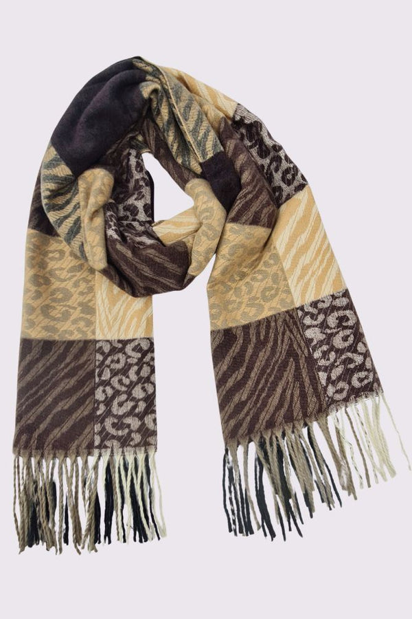 Check Leopard Pattern Soft Feel Tassel Scarves