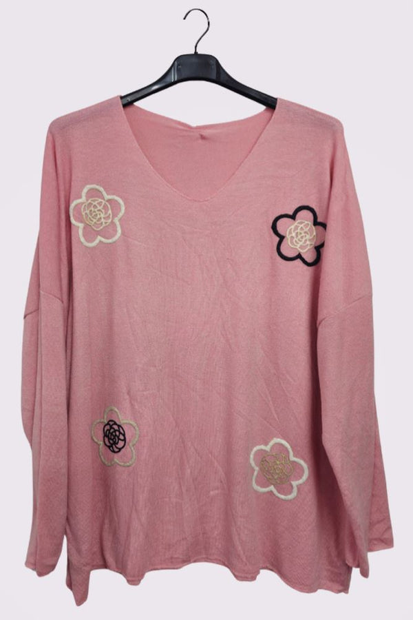 Flower Applique Soft Knit Top