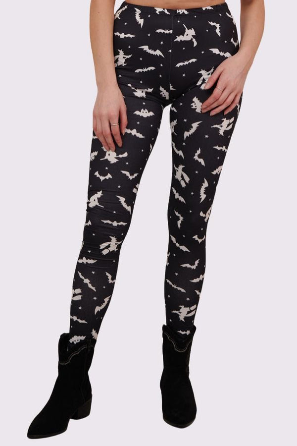 Witch And Bat Print Halloween Leggings