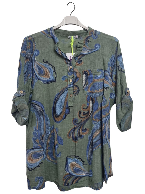 Paisley With Intricate Print Chest Pocket Tunic Cotton Top